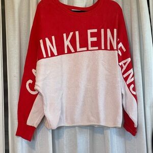 Calvin Klein Red and White Sweater